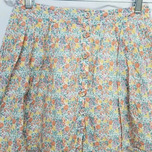 𝅺Free People Cottage Core Floral Button  Front Skirt Mini 4 - Picture 8 of 11
